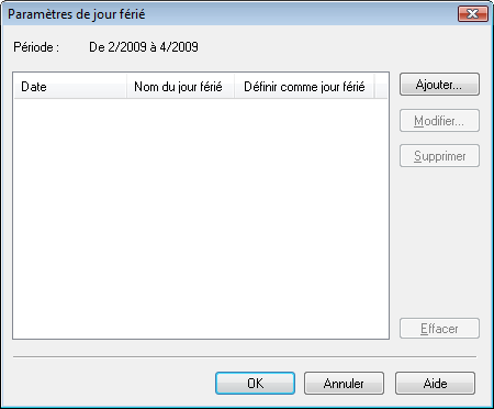 figure : boîte de dialogue Paramètres de jour férié