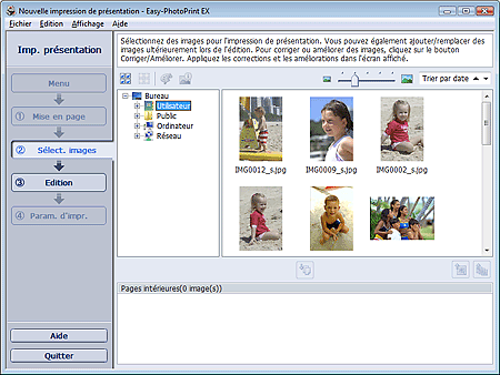 figure : écran Sélection des images pour Imp. présentation