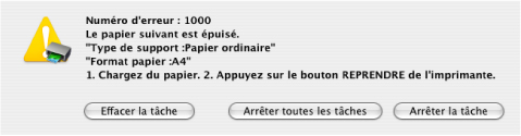 figure: Message d’erreur sous Mac OS X v.10.4.x ou Mac OS X v.10.3.9