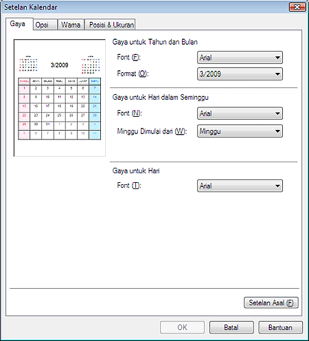 gambar: Kotak dialog Setelan Kalendar