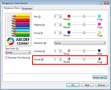 gambar:Kontras dalam kotak dialog Pengaturan Warna Manual