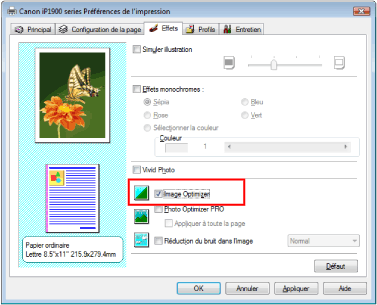 figure : Case à cocher Image Optimizer dans l'onglet Effets