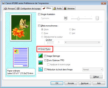 figure : Case à cocher Vivid Photo dans l'onglet Effets