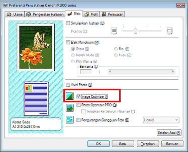gambar:Kotak centang Image Optimizer pada tab Efek