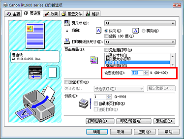 插图：“页设置”选项卡上的“设定比例”